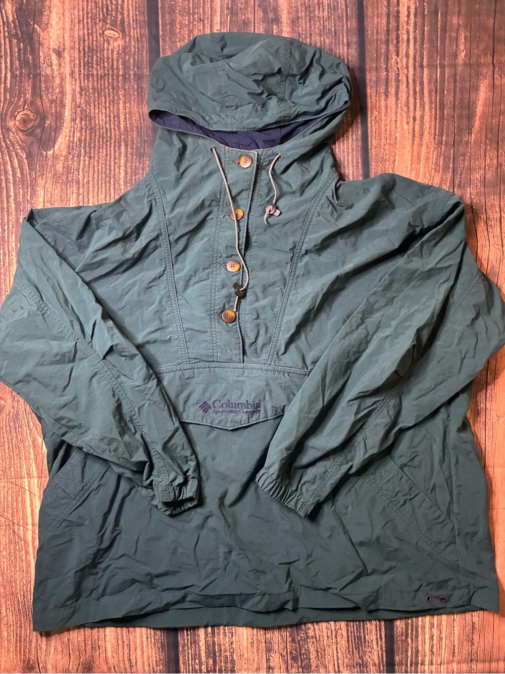 Vintage Columbia Men's Hooded Windbreaker Pullover - Forest Green